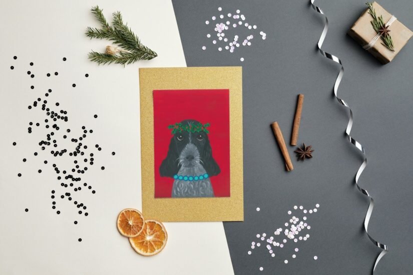 Dog Christmas card, spaniel card, dog greetings card