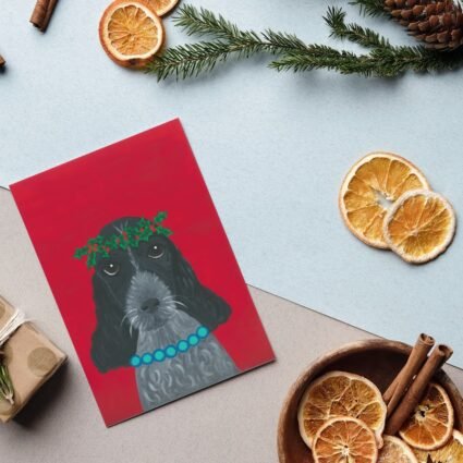 Dog christmas card, spaniel card, dog greetings card